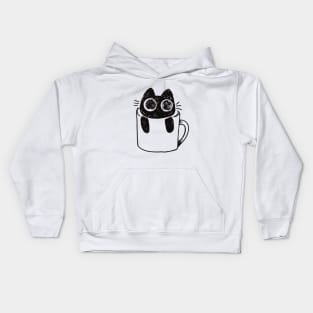 Bucky in a Mug / Cat in a teacup illustration / Black Cat Kids Hoodie